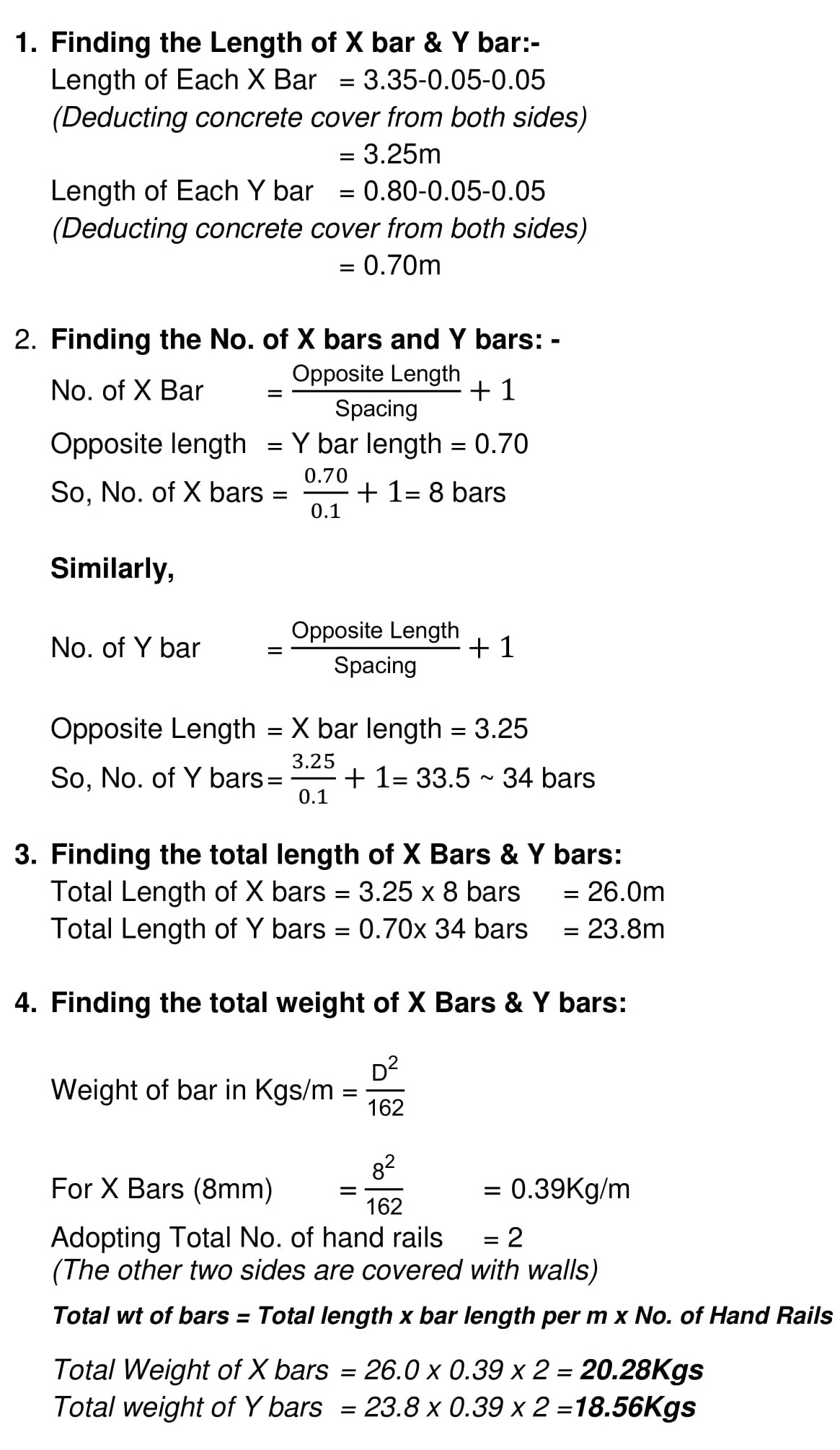 Calculation of steel quantities of Hand rail