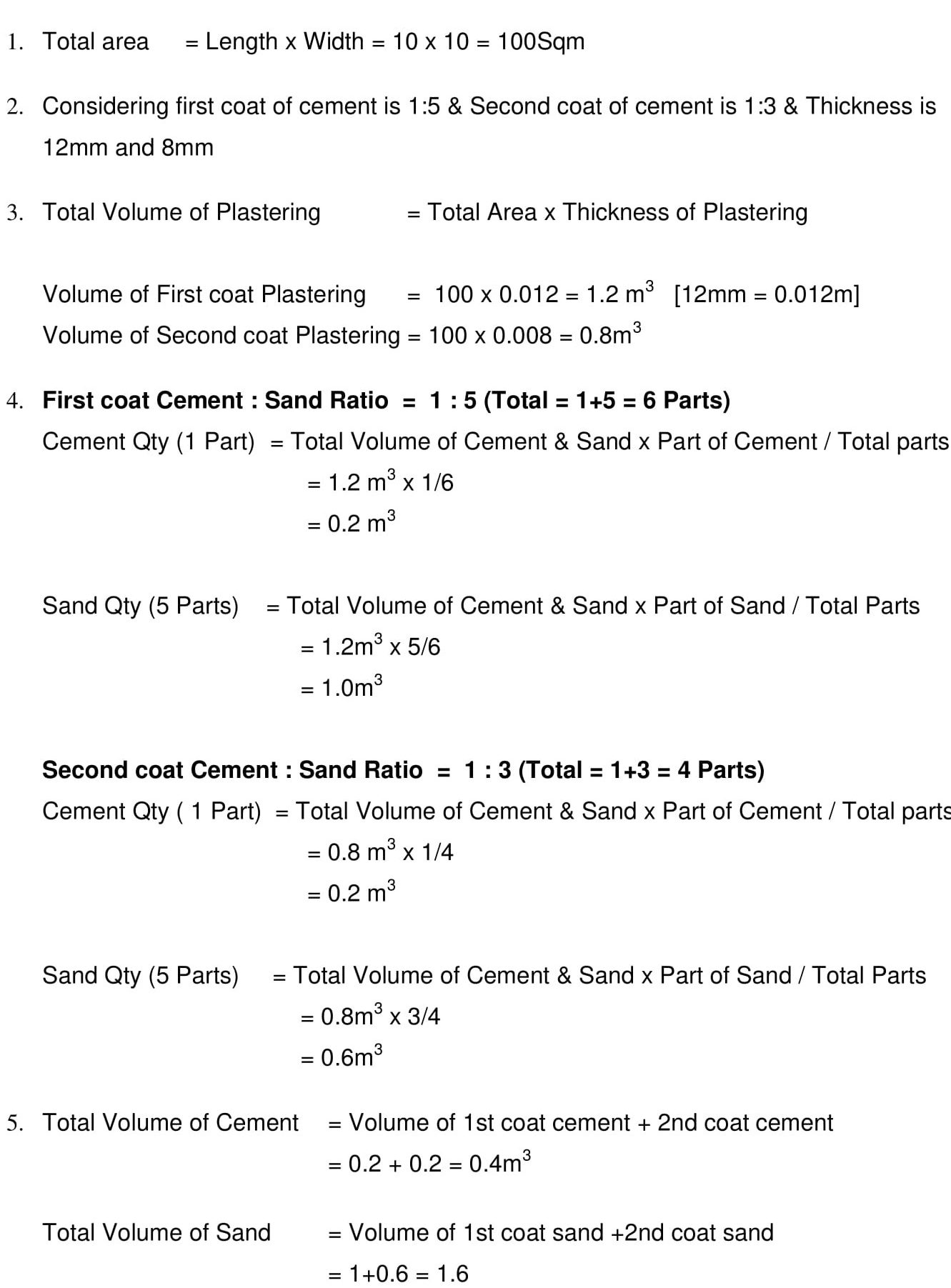 Quantity Of Cement Sand Water Required For Plastering